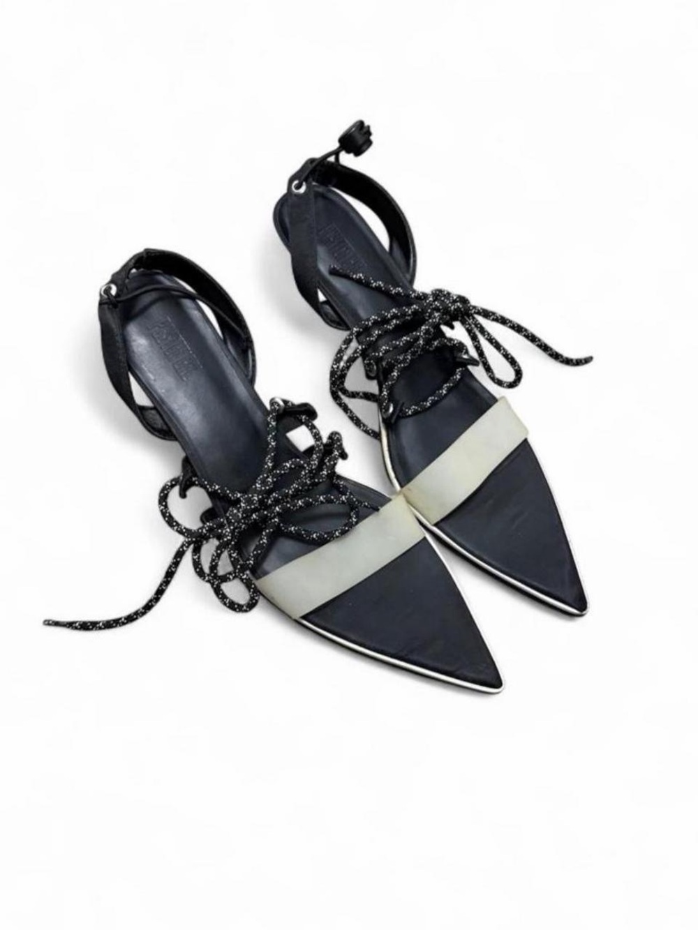 Poster Girl Black & White Pointed-Toe Lace-Up Kitten Heels Women’s Size 11